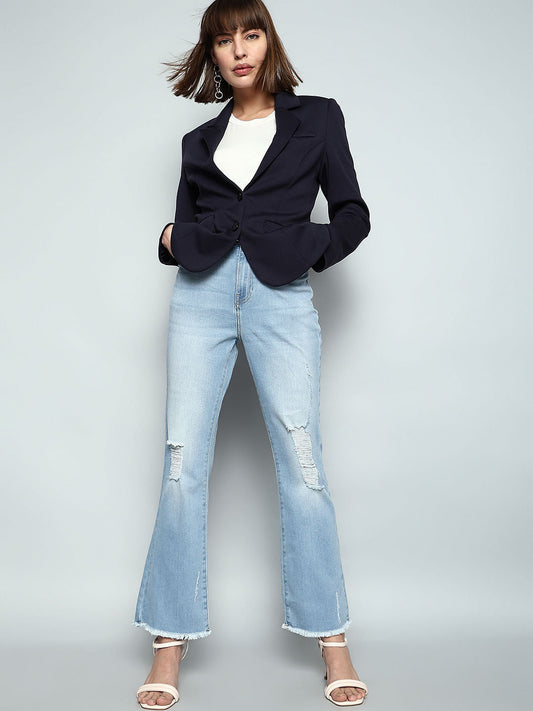 Blue High Rise Distressed Petra Bootcut Jeans