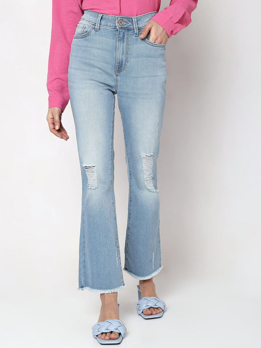 Blue High Rise Distressed Petra Bootcut Jeans