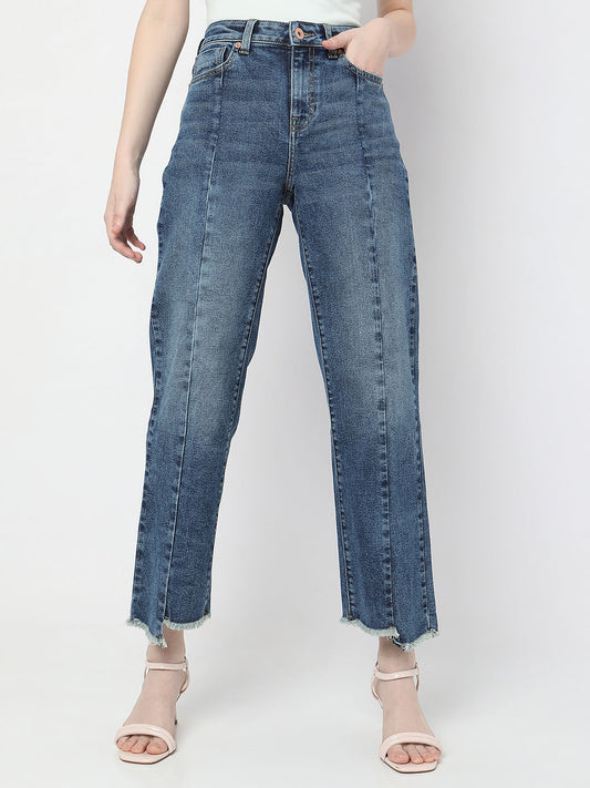 Blue Cut & Sew Jade Straight Fit Jeans