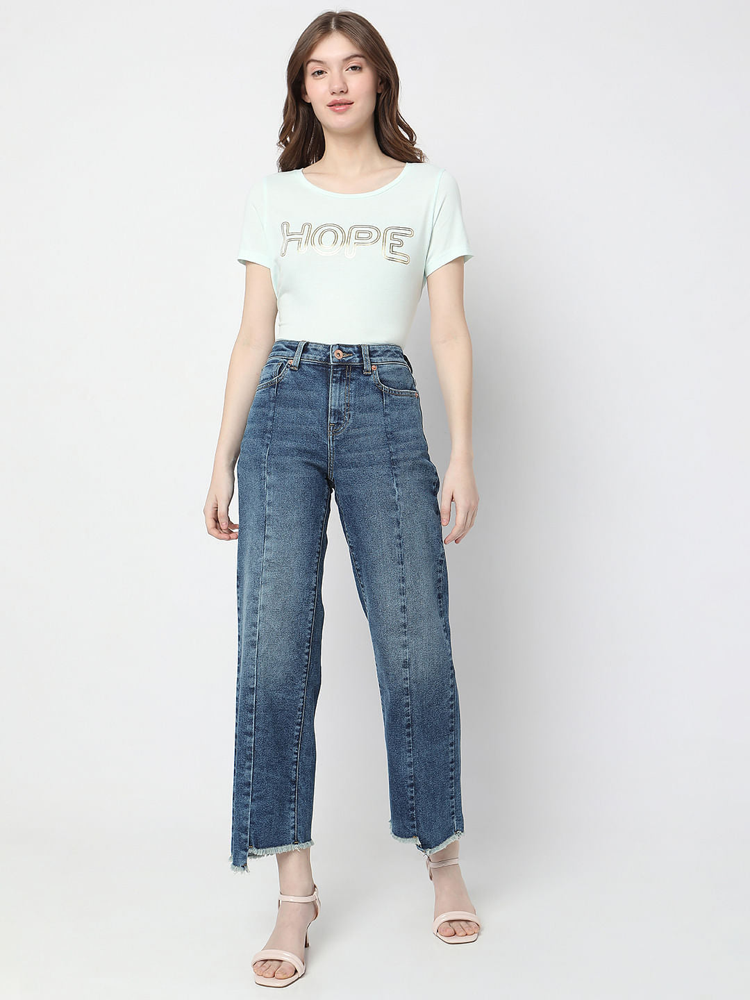 Blue Cut & Sew Jade Straight Fit Jeans