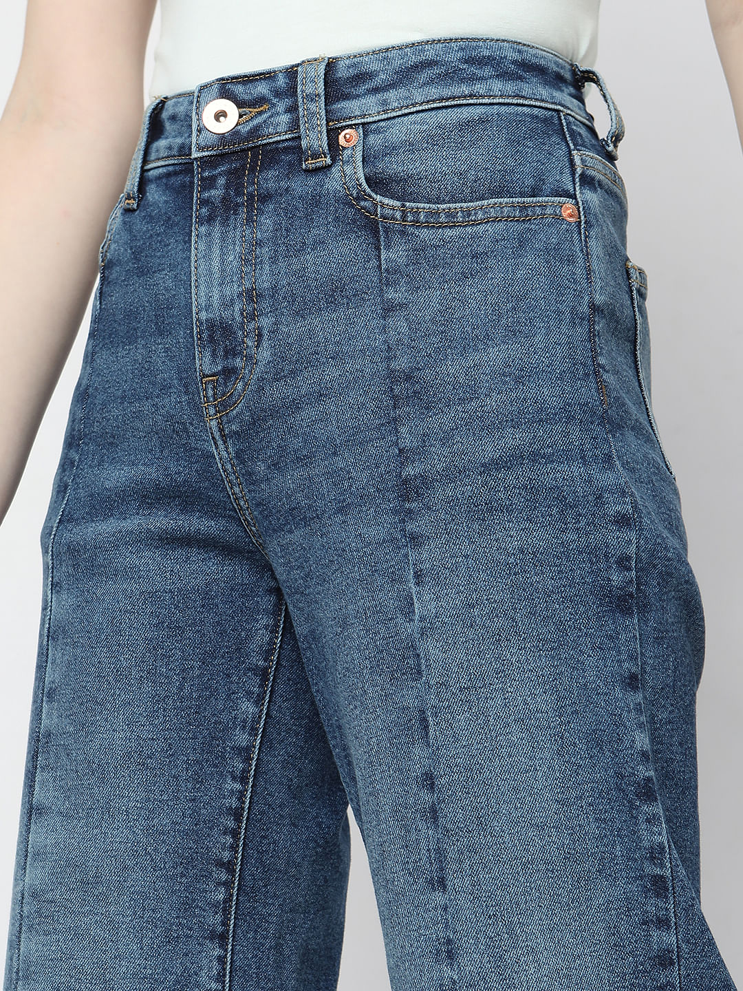 Blue Cut & Sew Jade Straight Fit Jeans