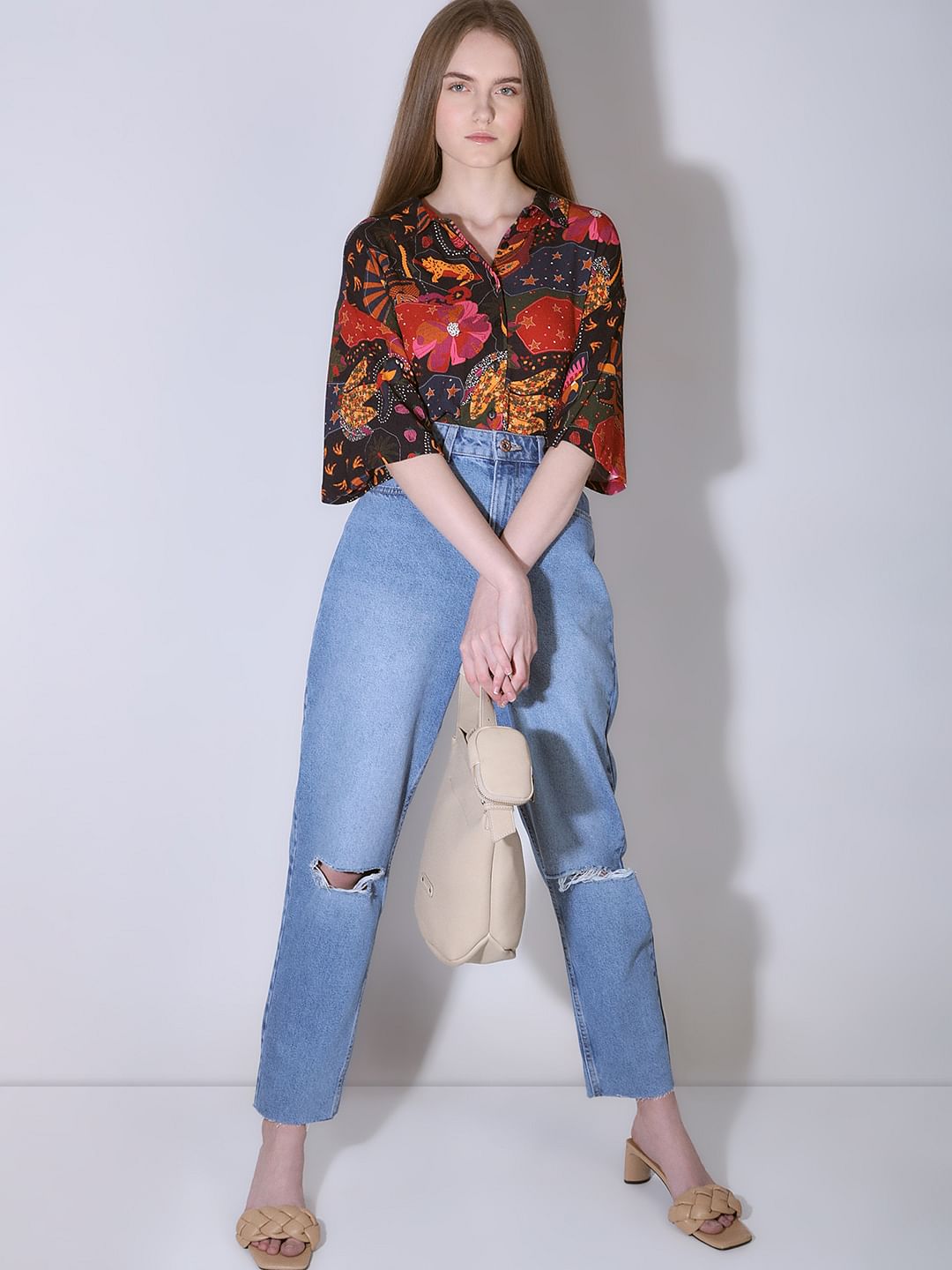 Light Blue High Rise Ripped Jeans