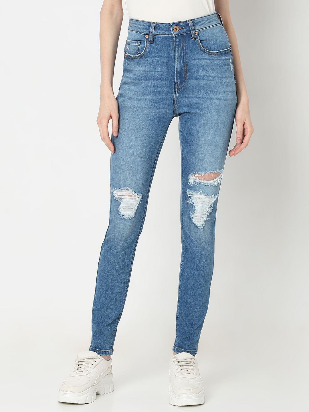 Light Blue High Rise Distressed Wendy Skinny Jeans