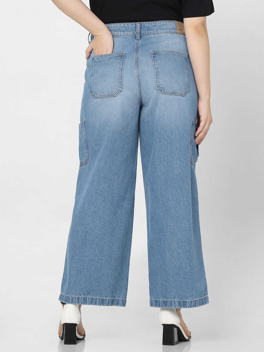 Curve Blue High Rise Cargo Wide Leg Jeans