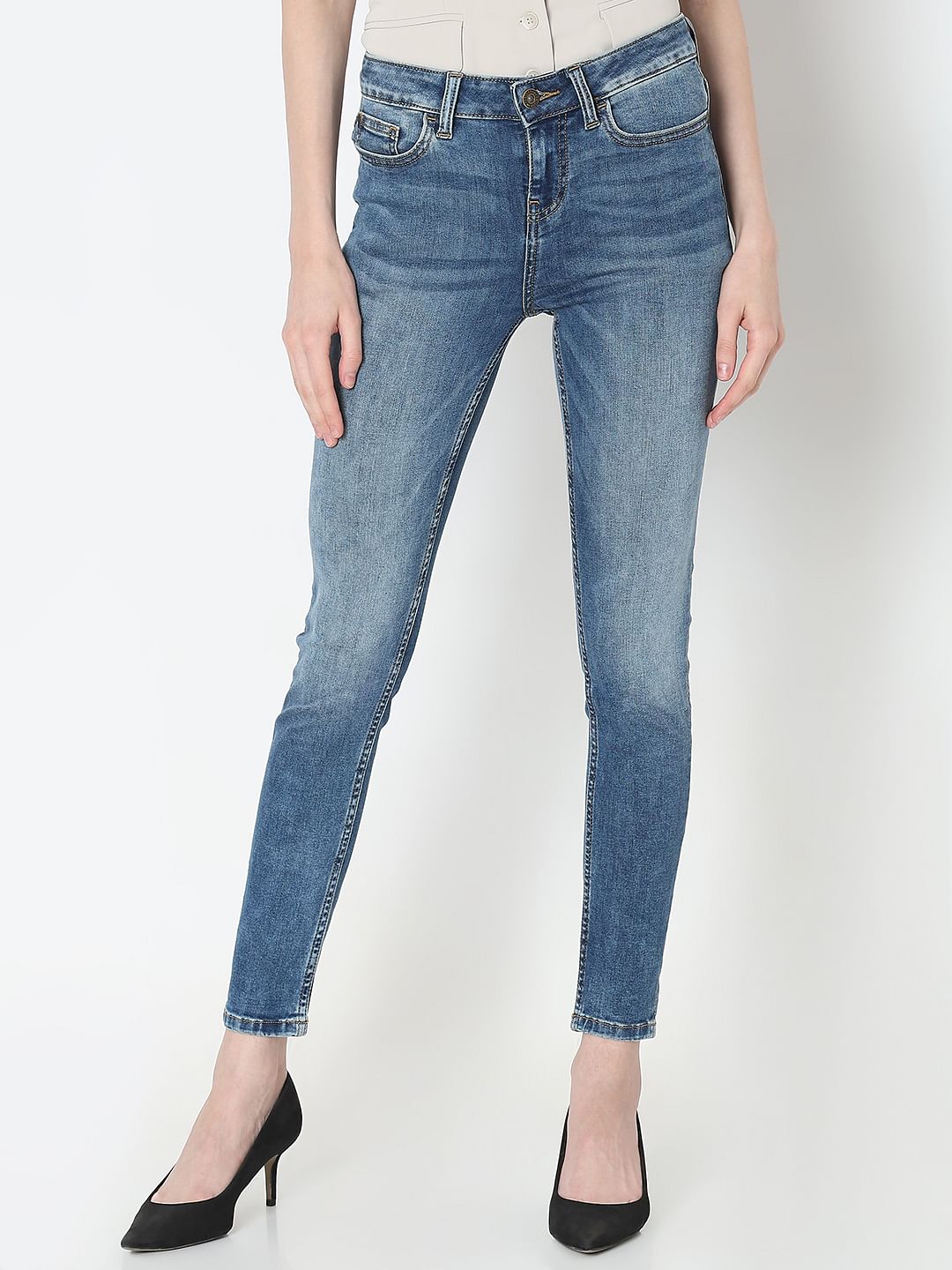 Blue Mid Rise Skinny Jeans