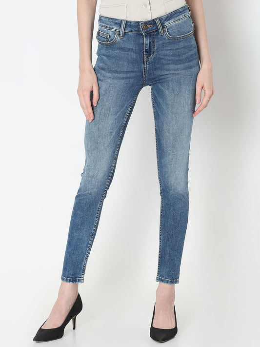 Blue Mid Rise Skinny Jeans