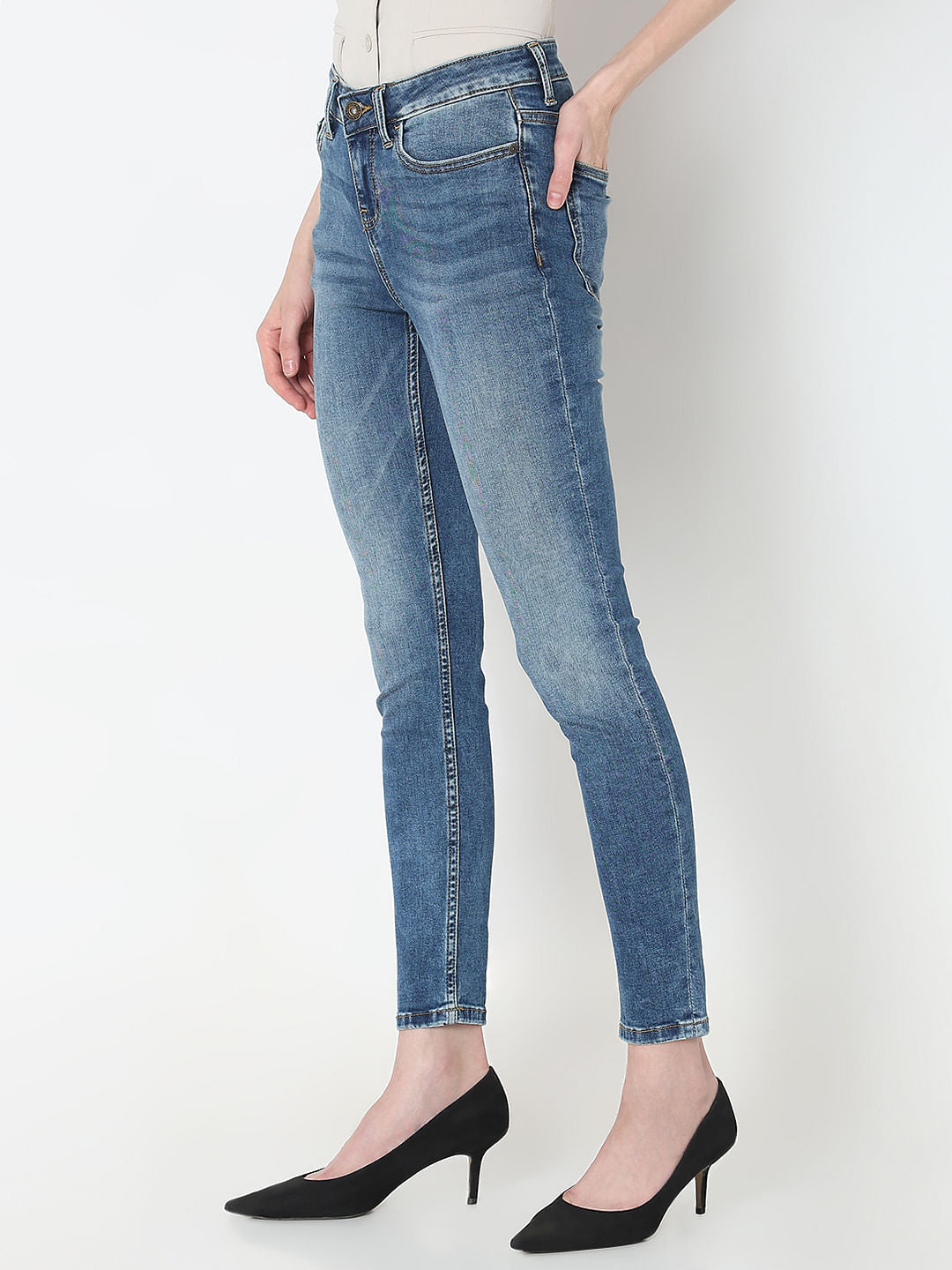 Blue Mid Rise Skinny Jeans