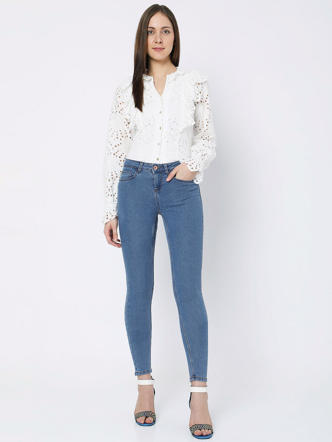 Blue Mid Rise Wendy Skinny Jeans
