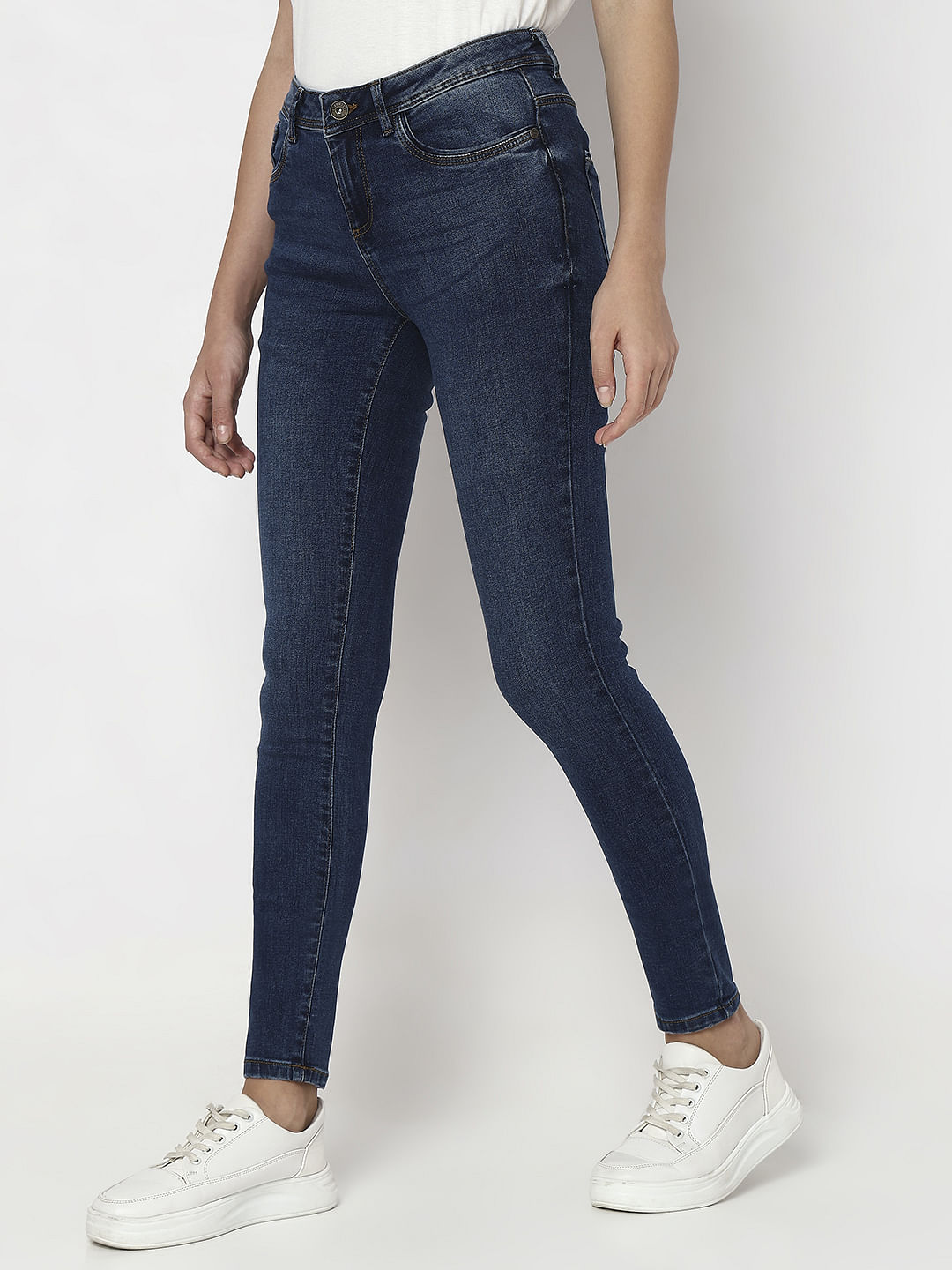 Dark Blue Mid Rise Wendy Skinny Fit Jeans