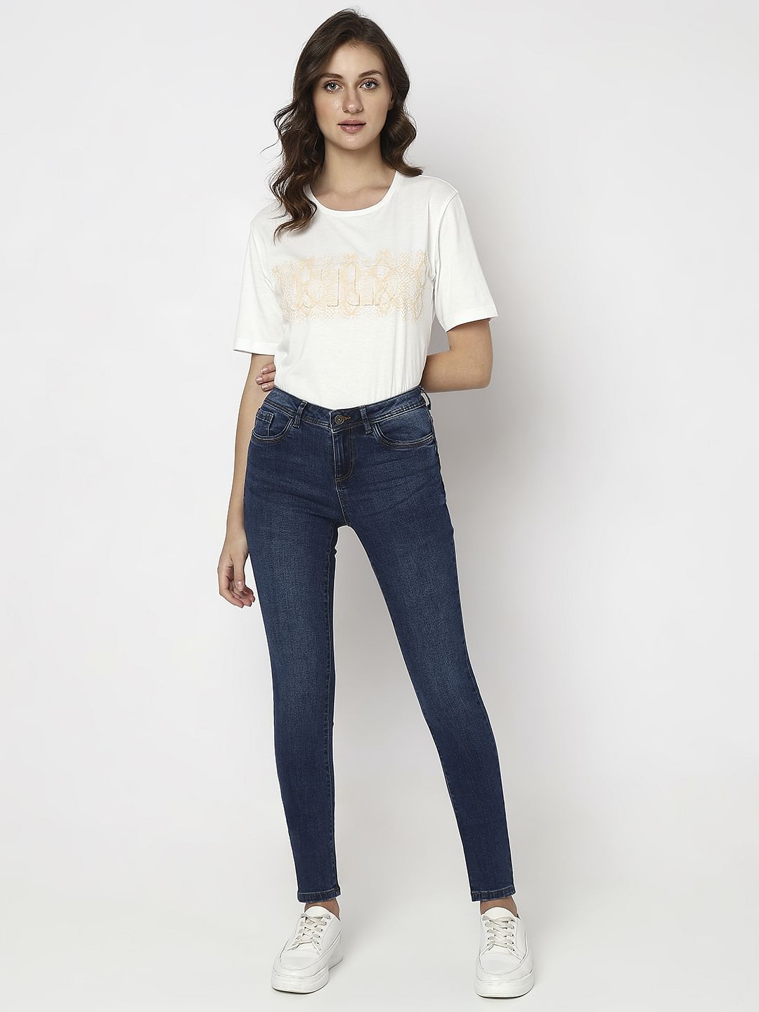 Dark Blue Mid Rise Wendy Skinny Fit Jeans