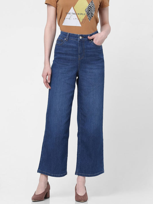 Blue High Rise Wide Leg Jeans