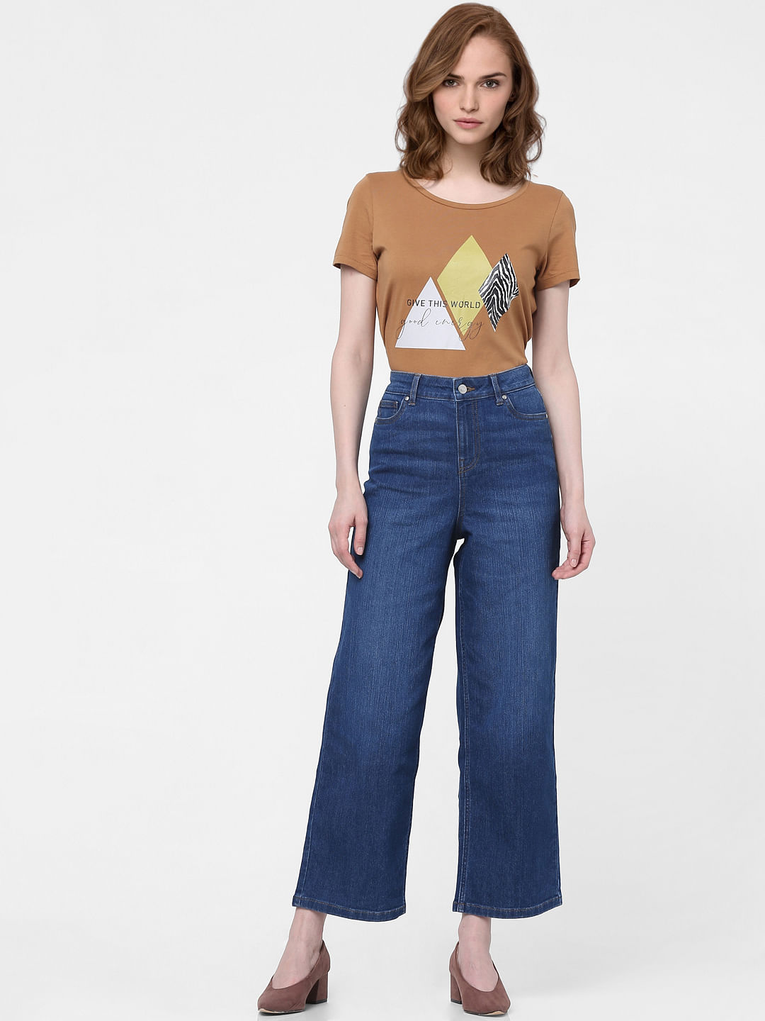 Blue High Rise Wide Leg Jeans