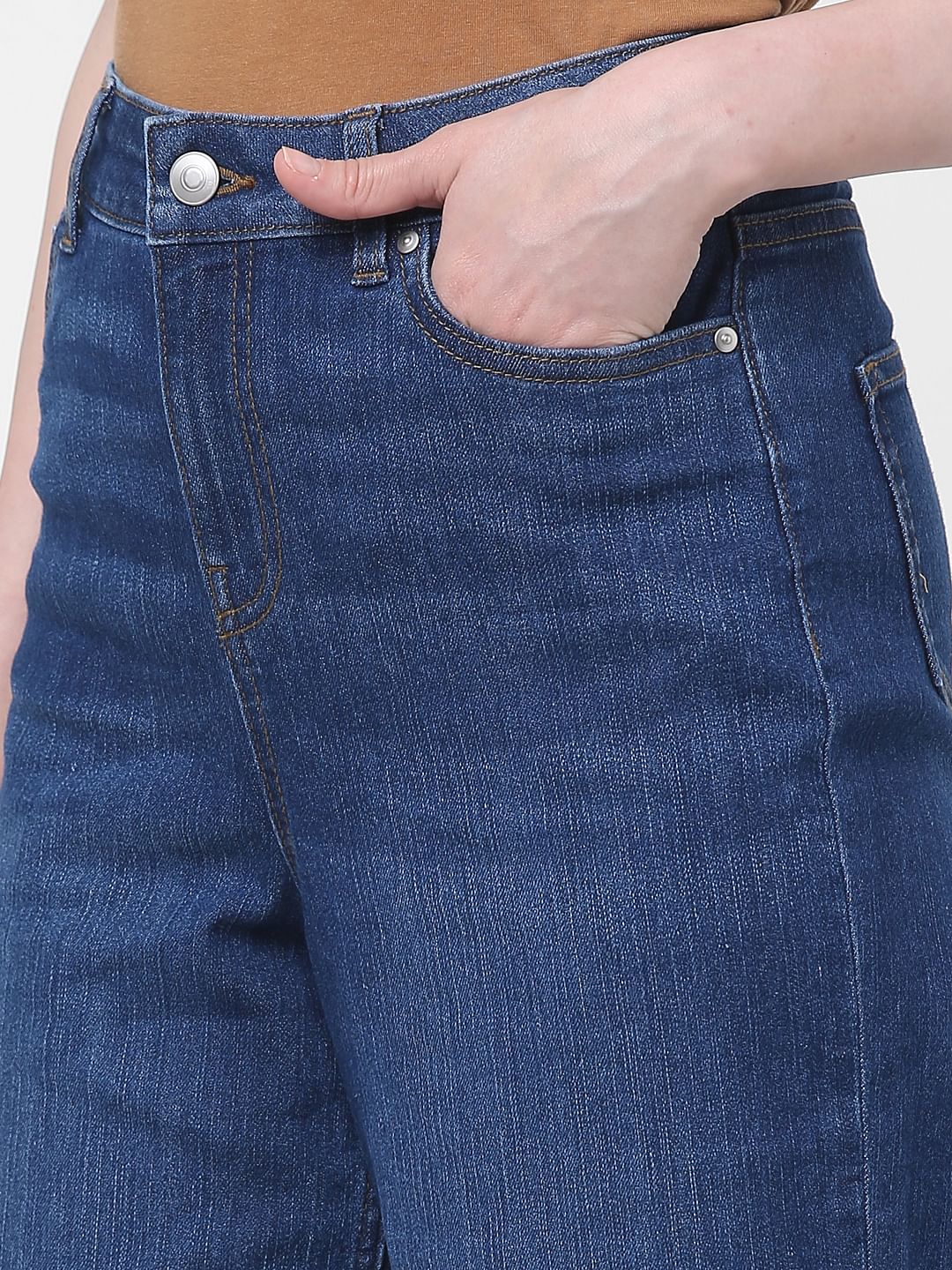 Blue High Rise Wide Leg Jeans