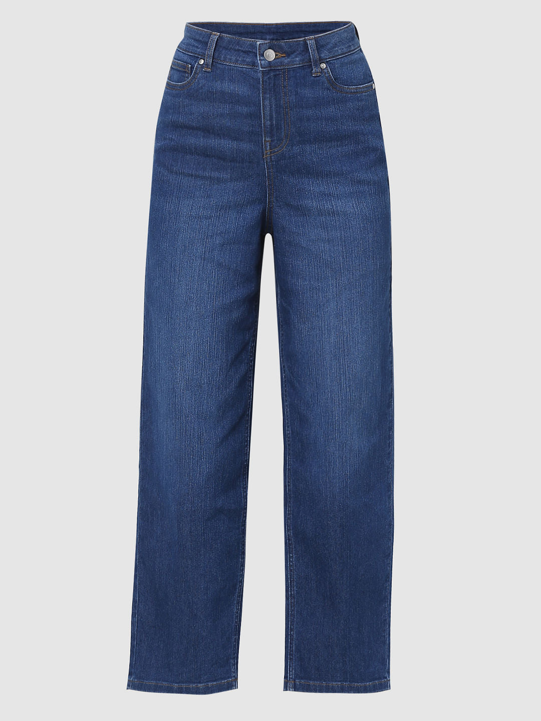 Blue High Rise Wide Leg Jeans