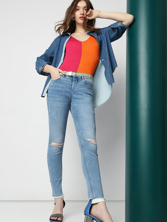 Light Blue Mid Rise Distressed Wendy Skinny Jeans