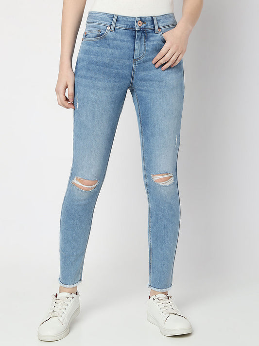 Light Blue Mid Rise Distressed Wendy Skinny Jeans
