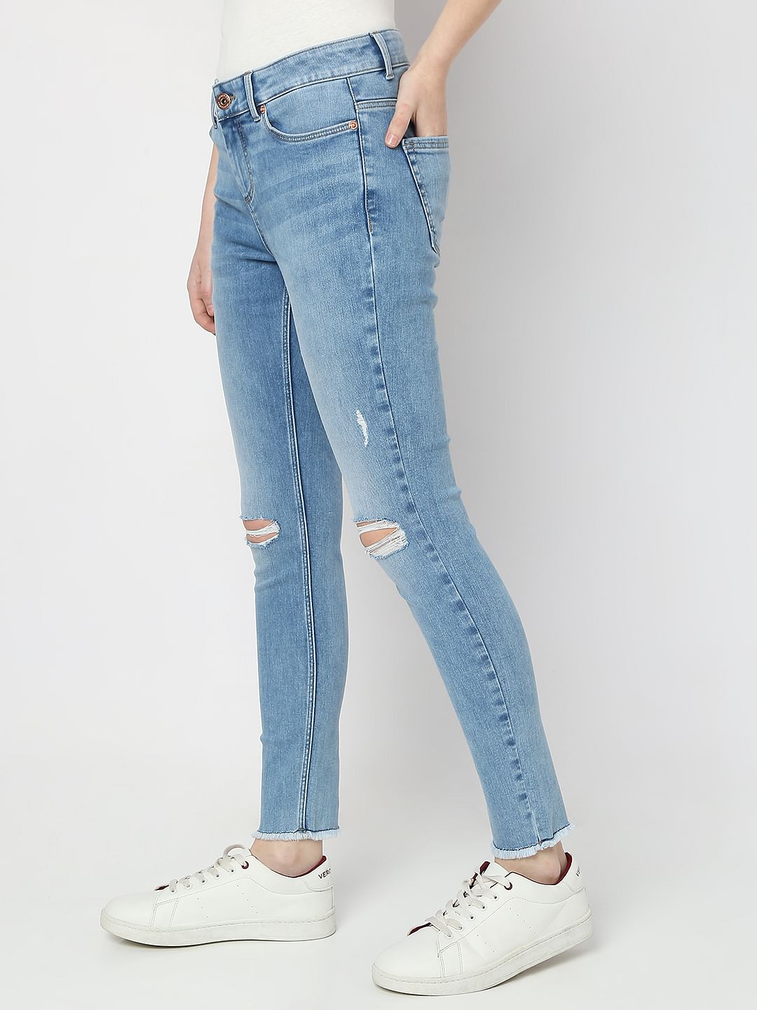 Light Blue Mid Rise Distressed Wendy Skinny Jeans