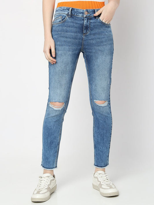 Blue Mid Rise Distressed Wendy Skinny Jeans