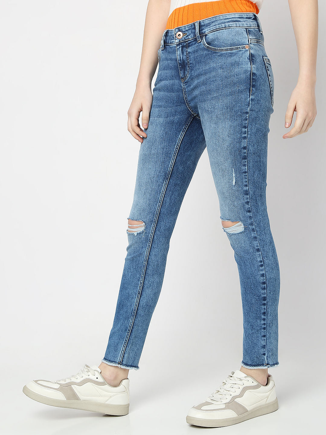 Blue Mid Rise Distressed Wendy Skinny Jeans