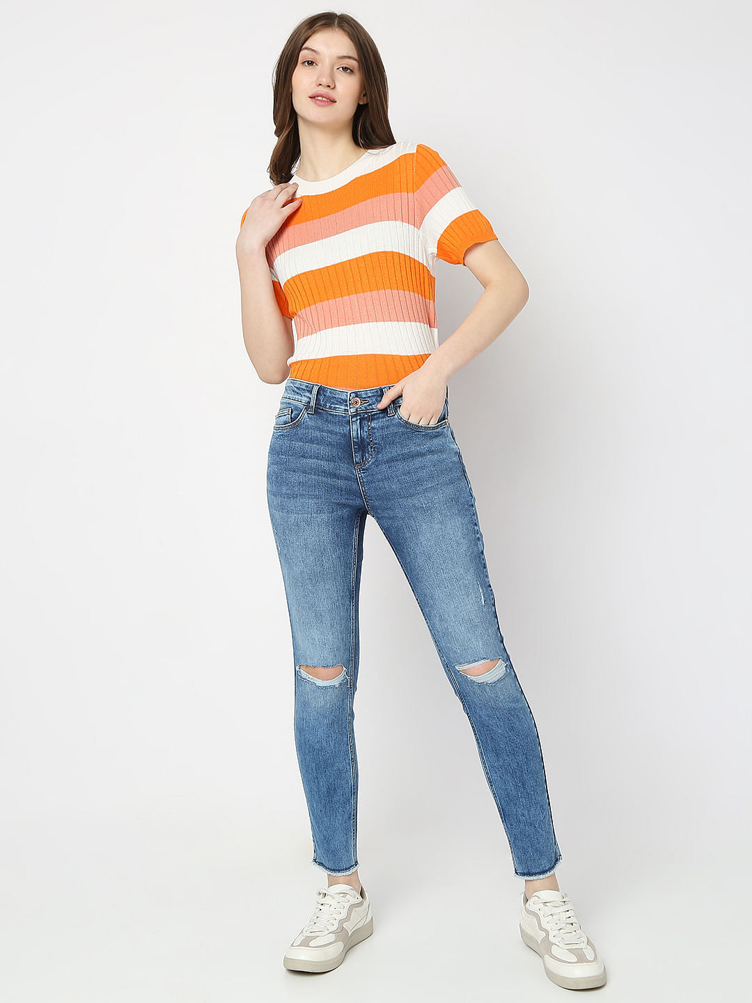 Blue Mid Rise Distressed Wendy Skinny Jeans