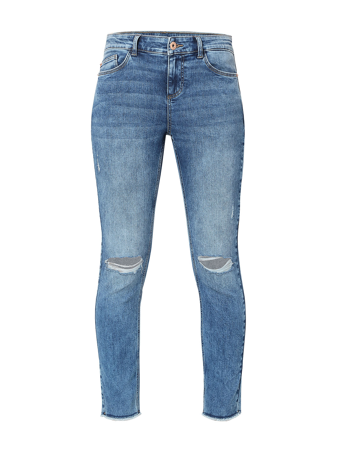 Blue Mid Rise Distressed Wendy Skinny Jeans