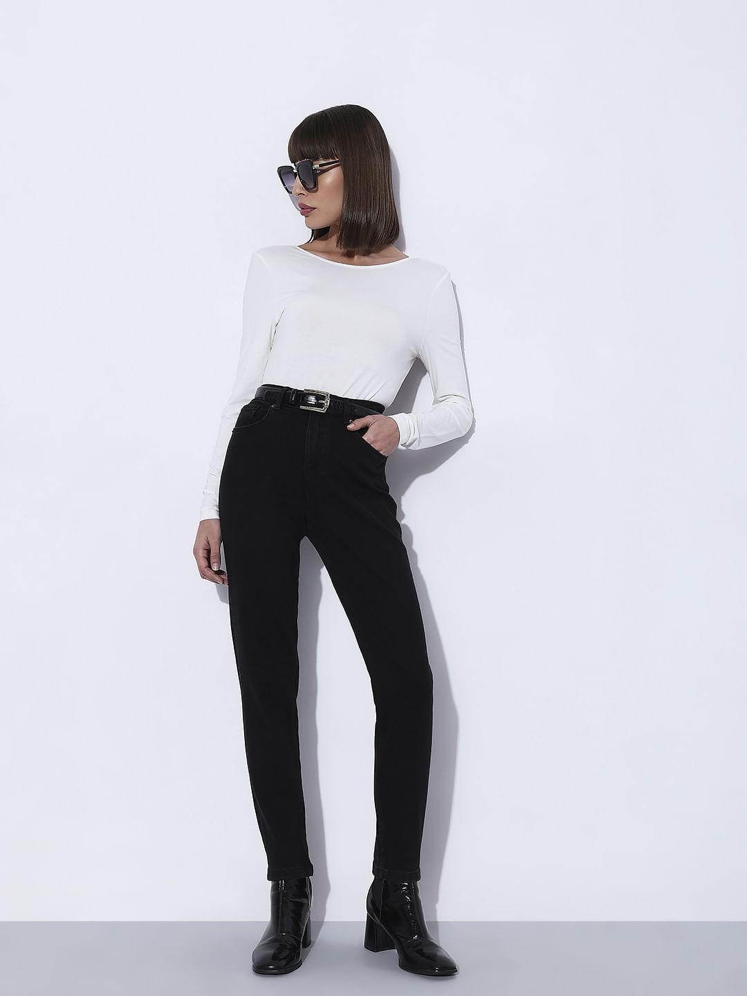 Black High Rise Tapered Jeans