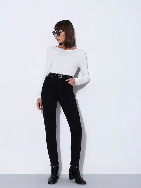 Black High Rise Tapered Jeans