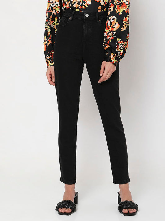 Black High Rise Tapered Jeans