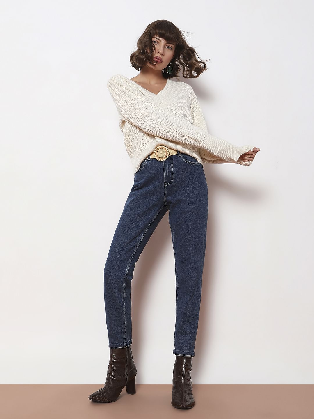 Dark Blue High Rise Tapered Jeans