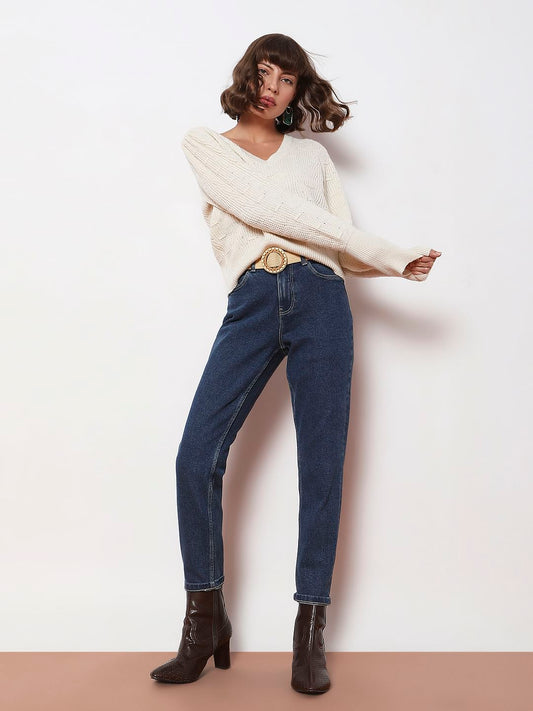 Dark Blue High Rise Tapered Jeans