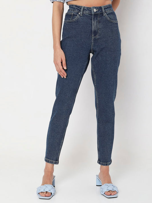 Dark Blue High Rise Tapered Jeans