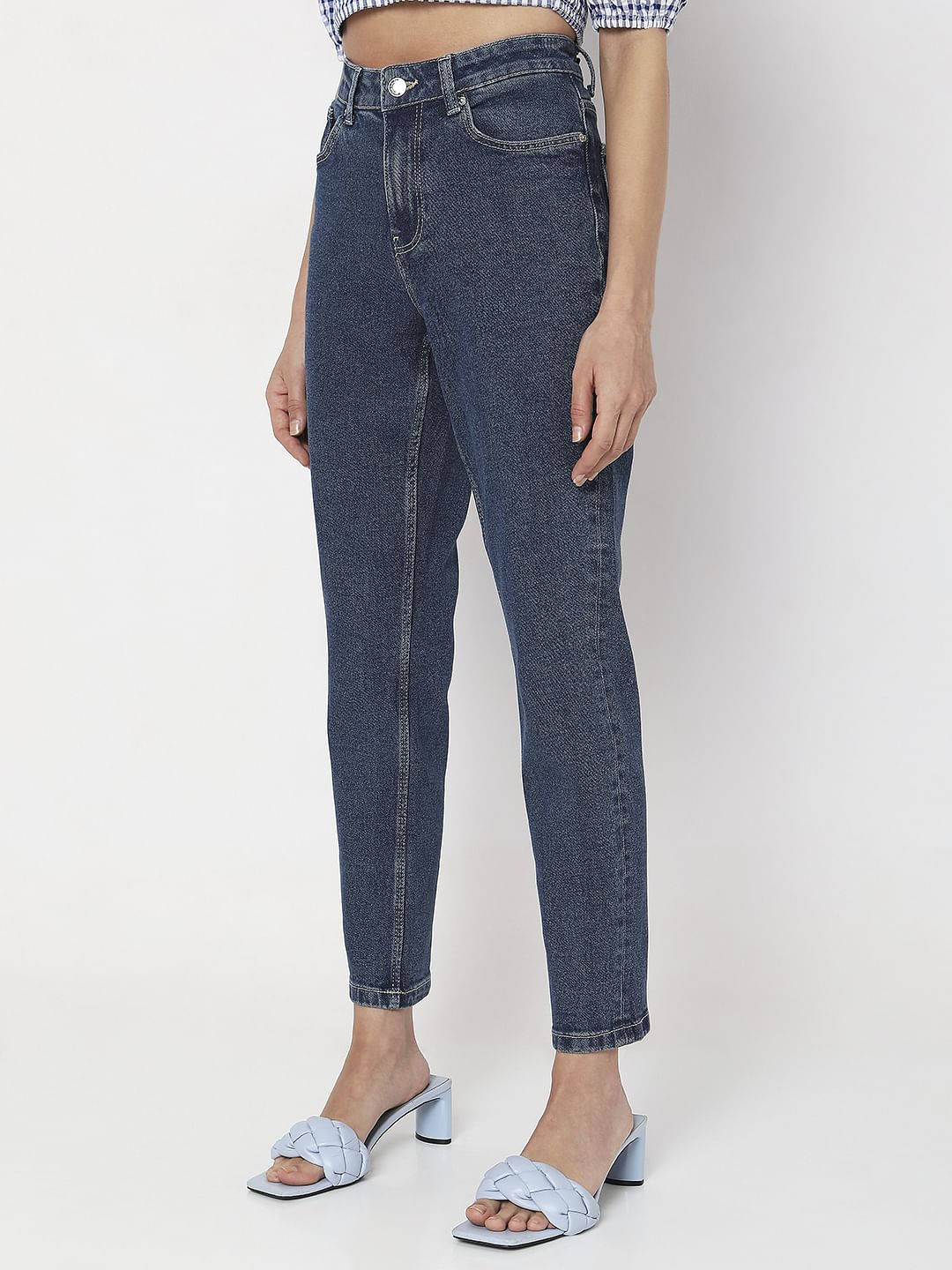 Dark Blue High Rise Tapered Jeans