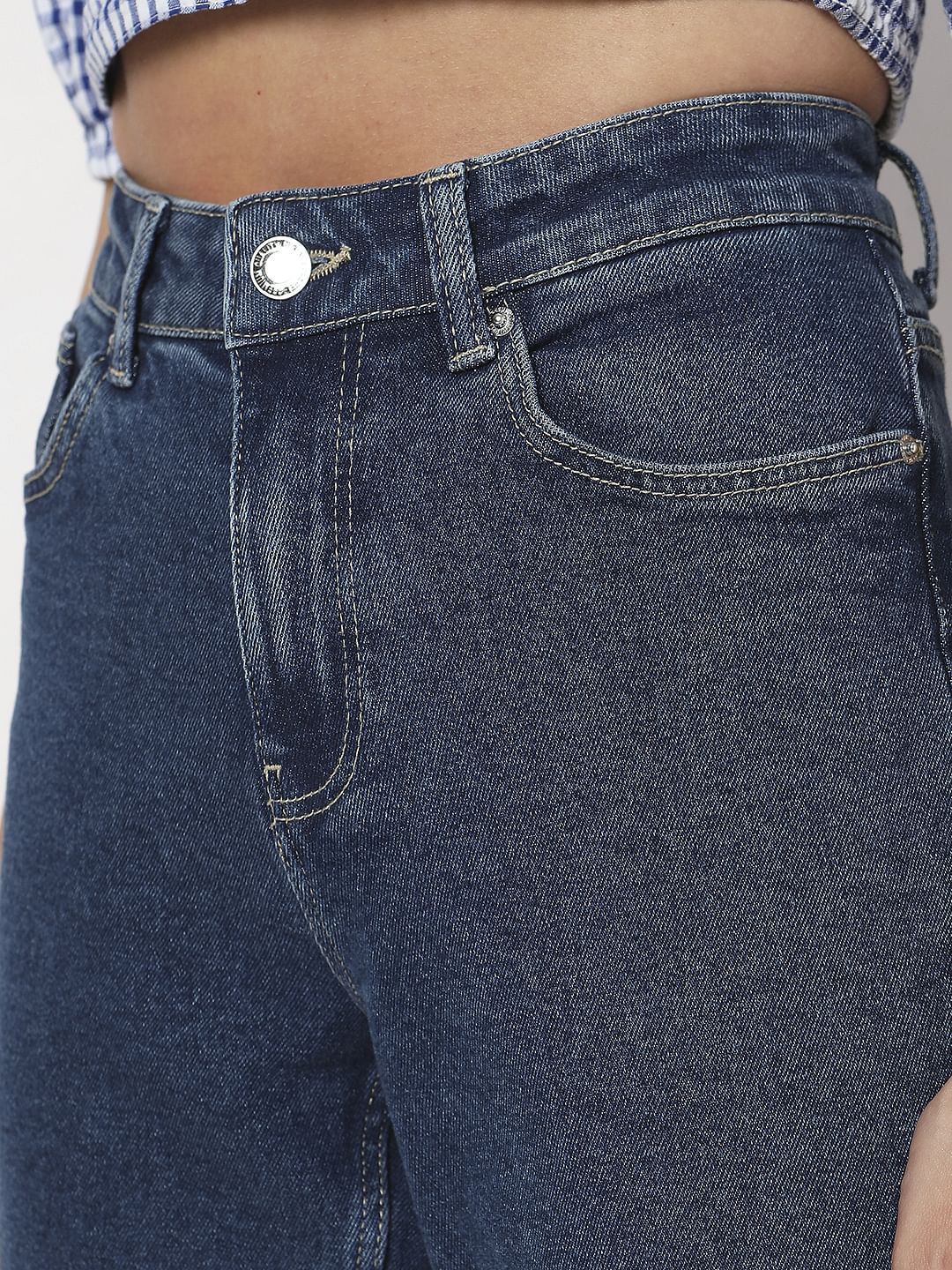 Dark Blue High Rise Tapered Jeans