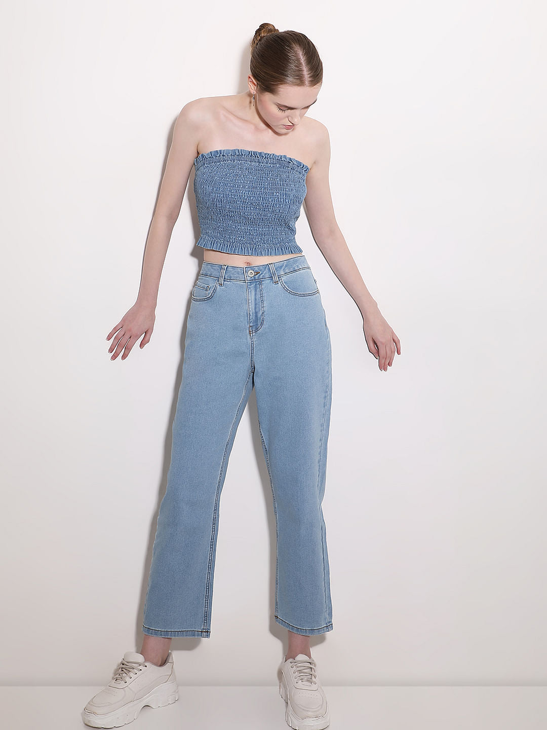 Light Blue Mid Rise Straight Fit Jeans