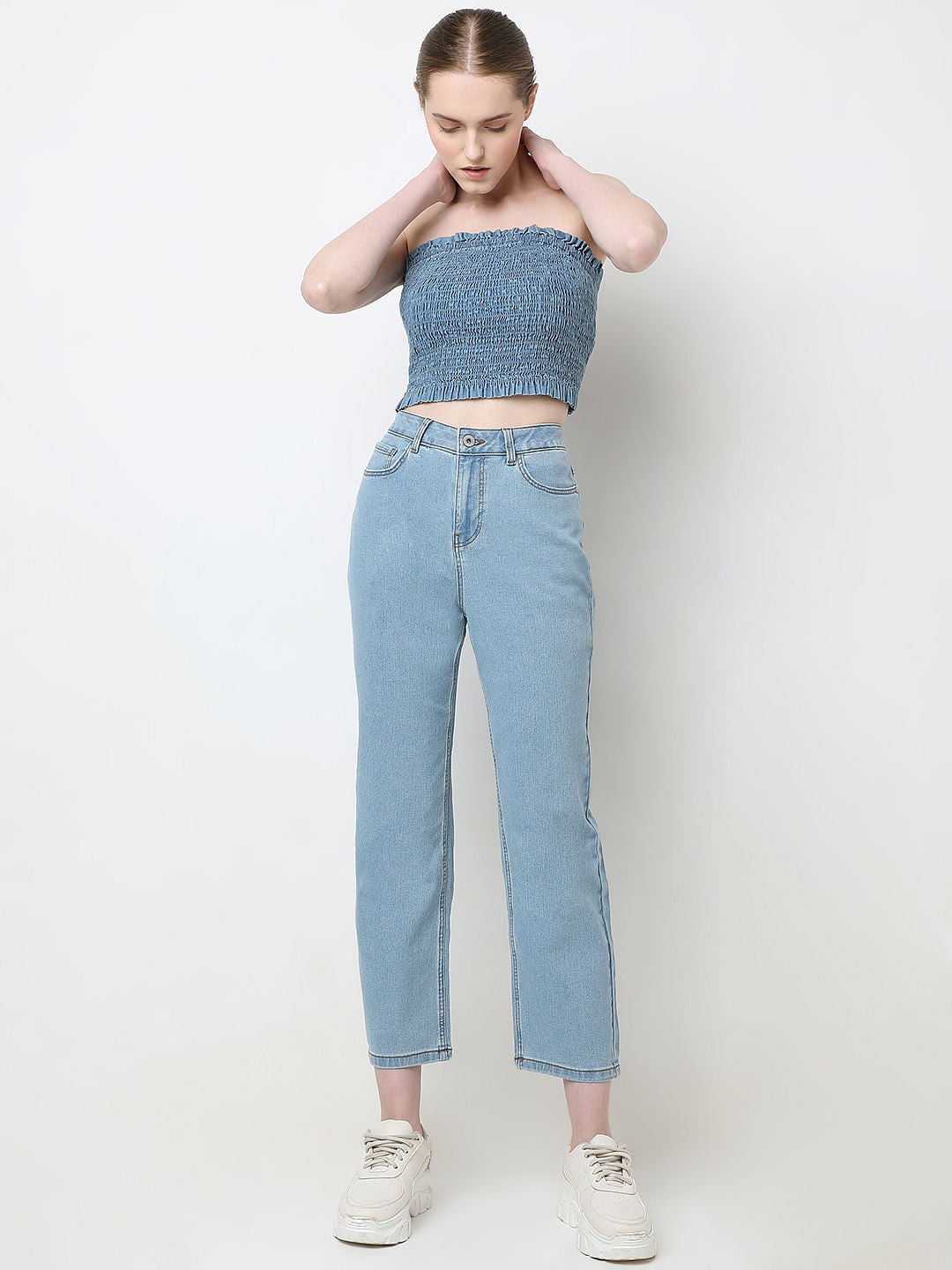 Light Blue Mid Rise Straight Fit Jeans