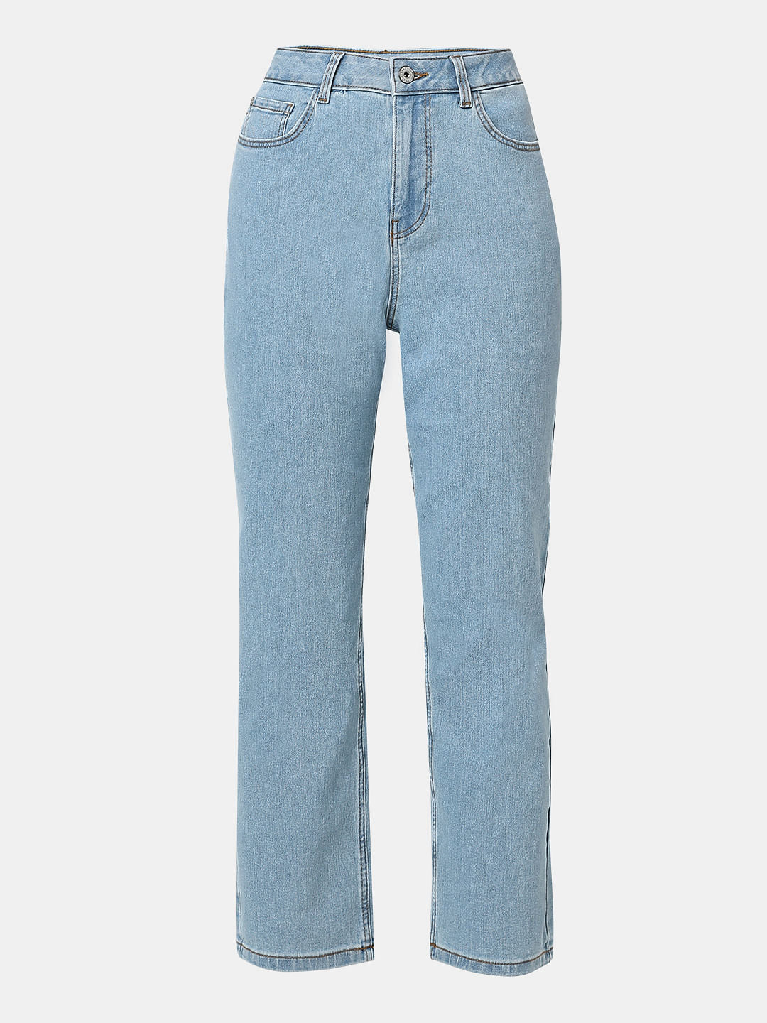 Light Blue Mid Rise Straight Fit Jeans