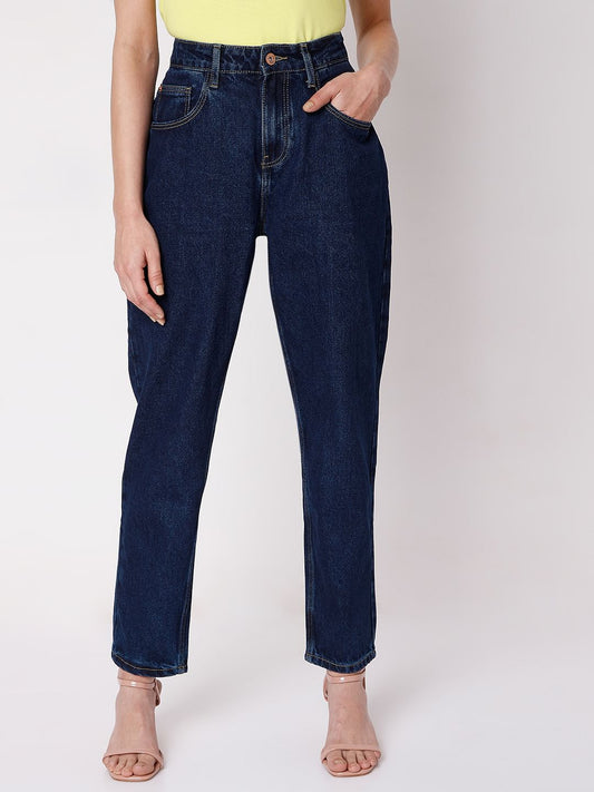 Blue High Rise Girlfriend Jeans