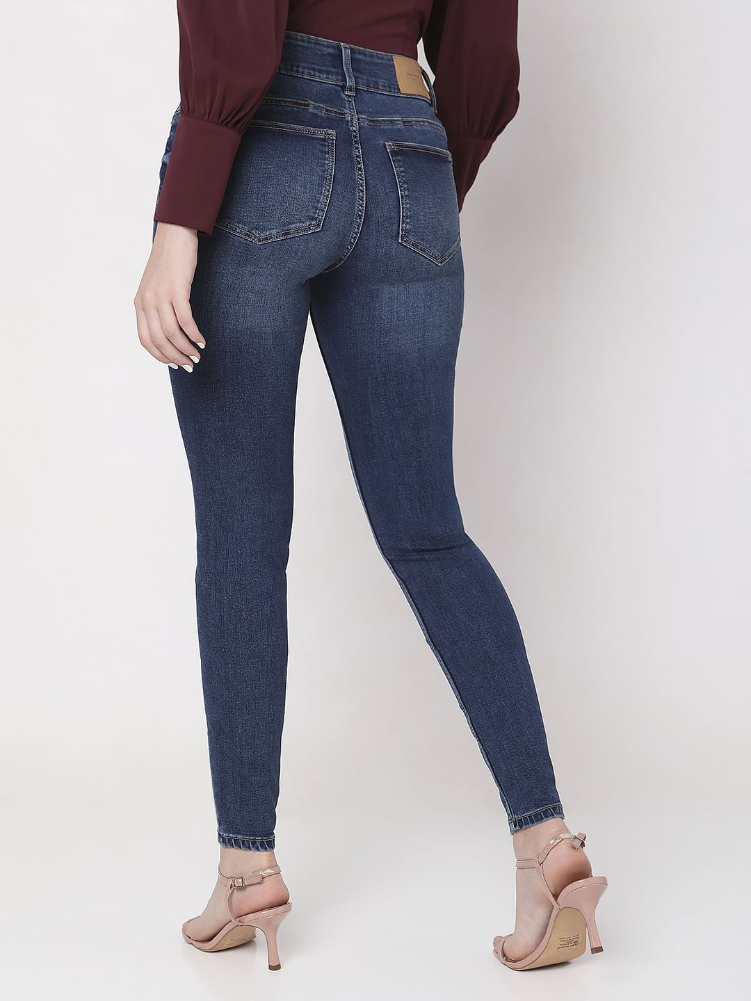 Dark Blue Mid Rise Ankle Length Slim Jeans
