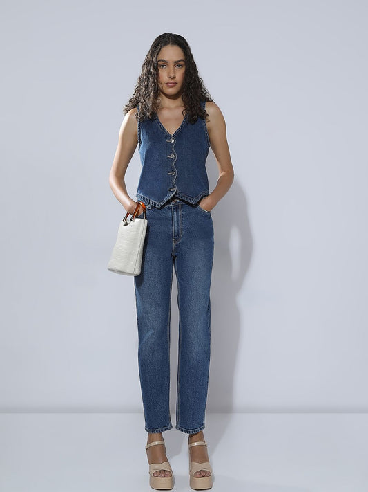 Blue High Rise Mom Jeans