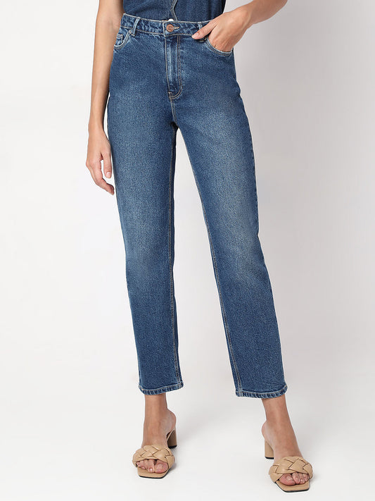 Blue High Rise Mom Jeans