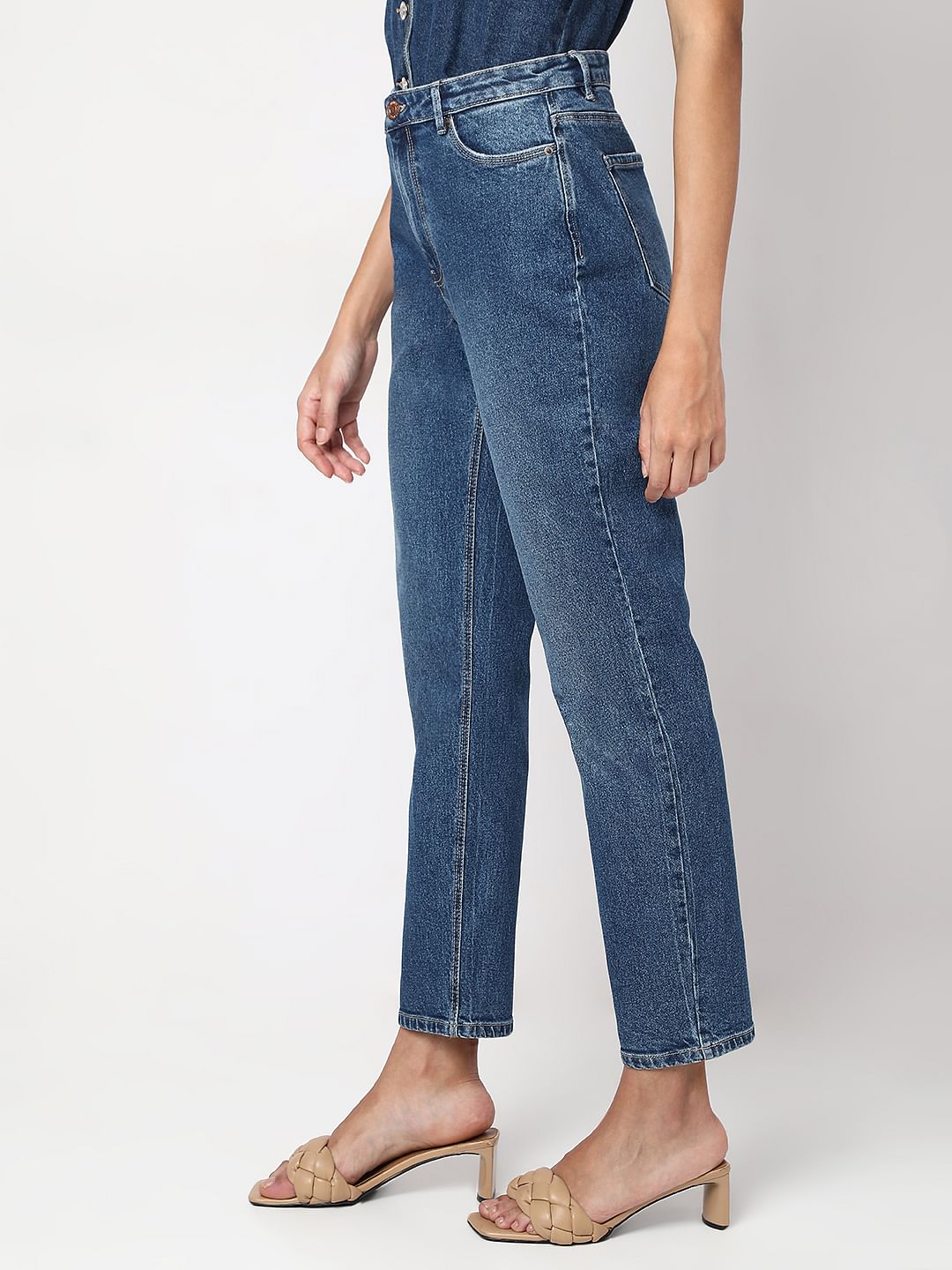 Blue High Rise Mom Jeans
