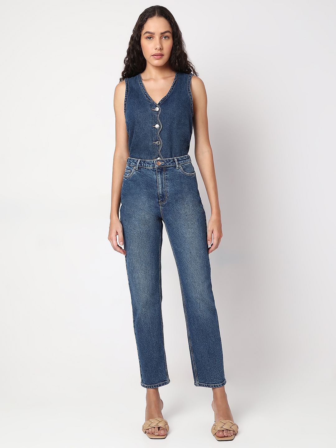 Blue High Rise Mom Jeans
