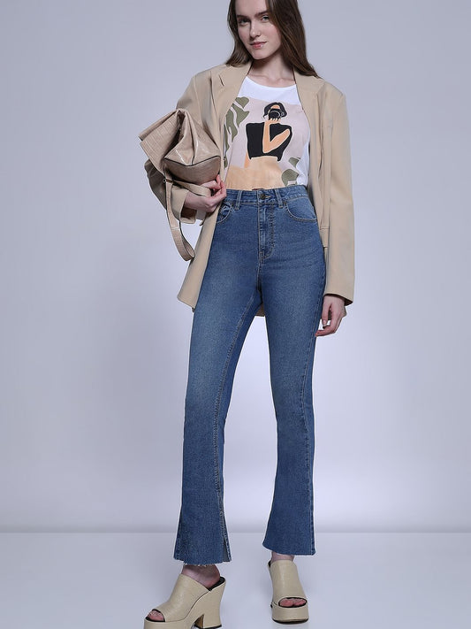Blue High Rise Flared Jeans