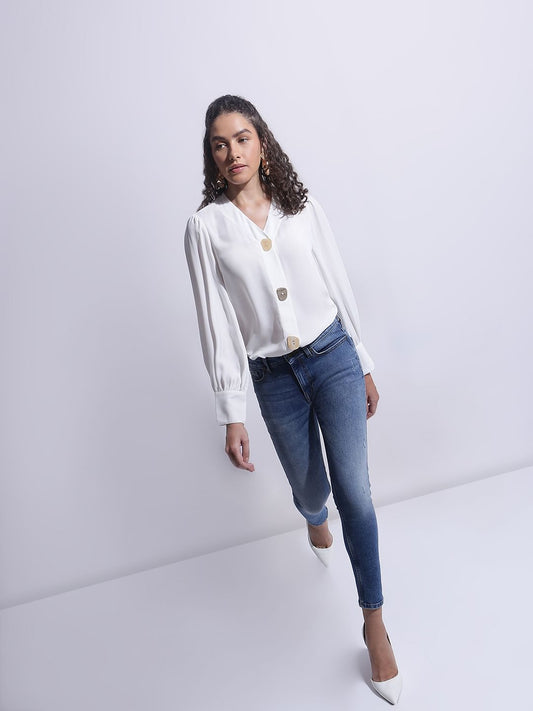 Blue Mid Rise Distressed Skinny Fit Jeans