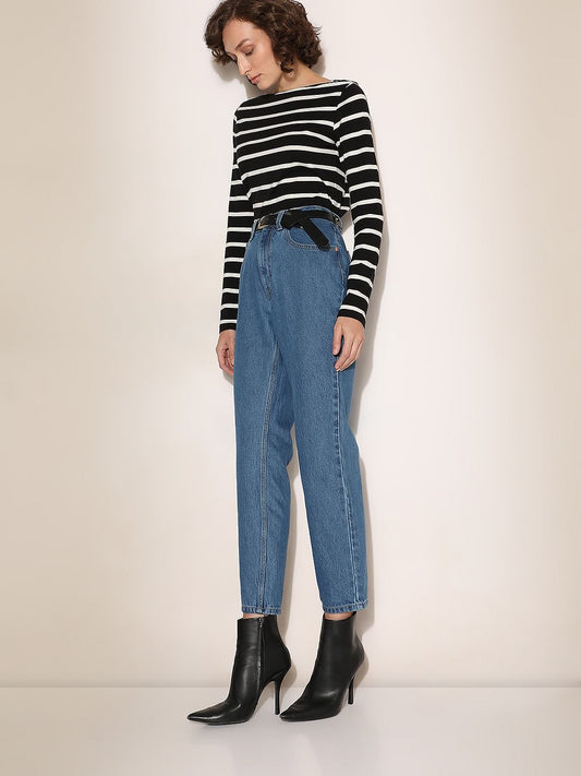 Blue High Rise Mom Jeans