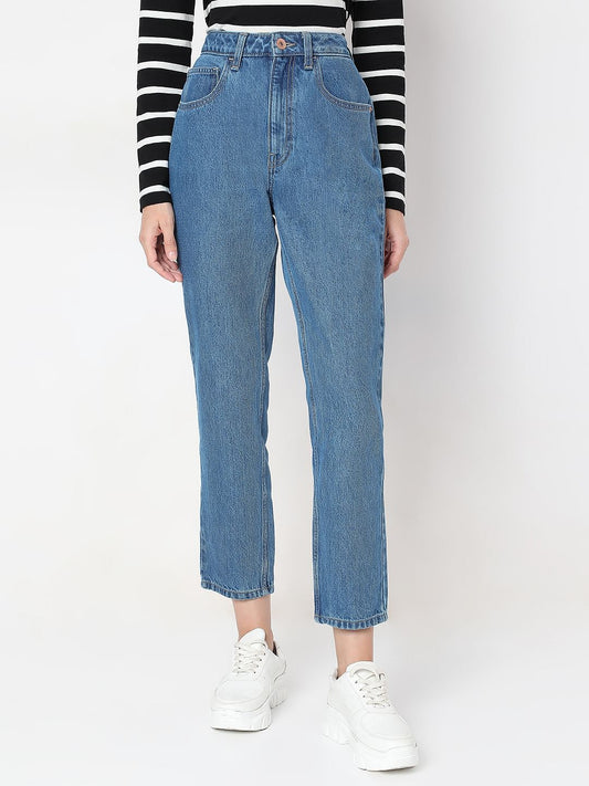 Blue High Rise Mom Jeans