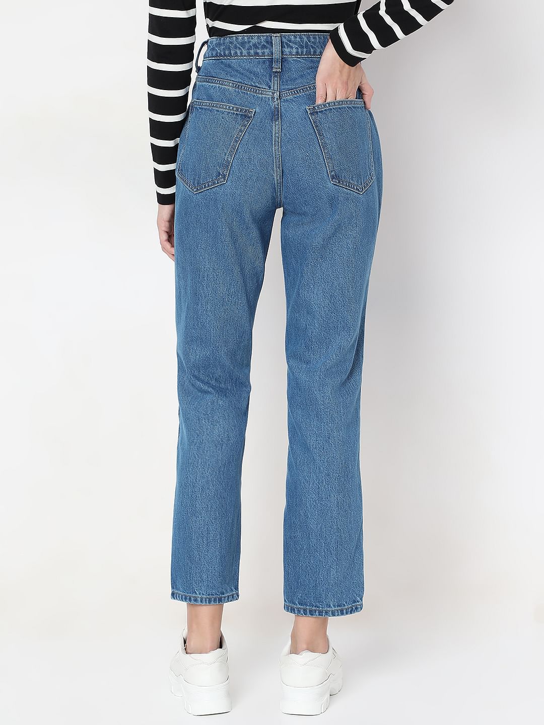 Blue High Rise Mom Jeans