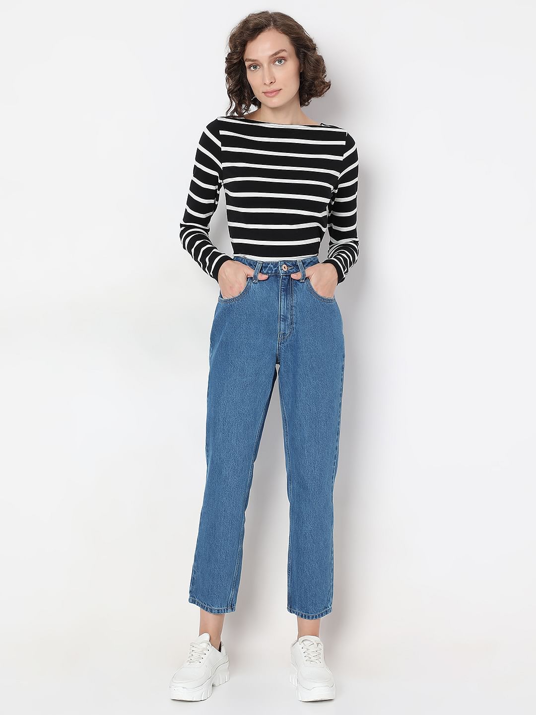 Blue High Rise Mom Jeans
