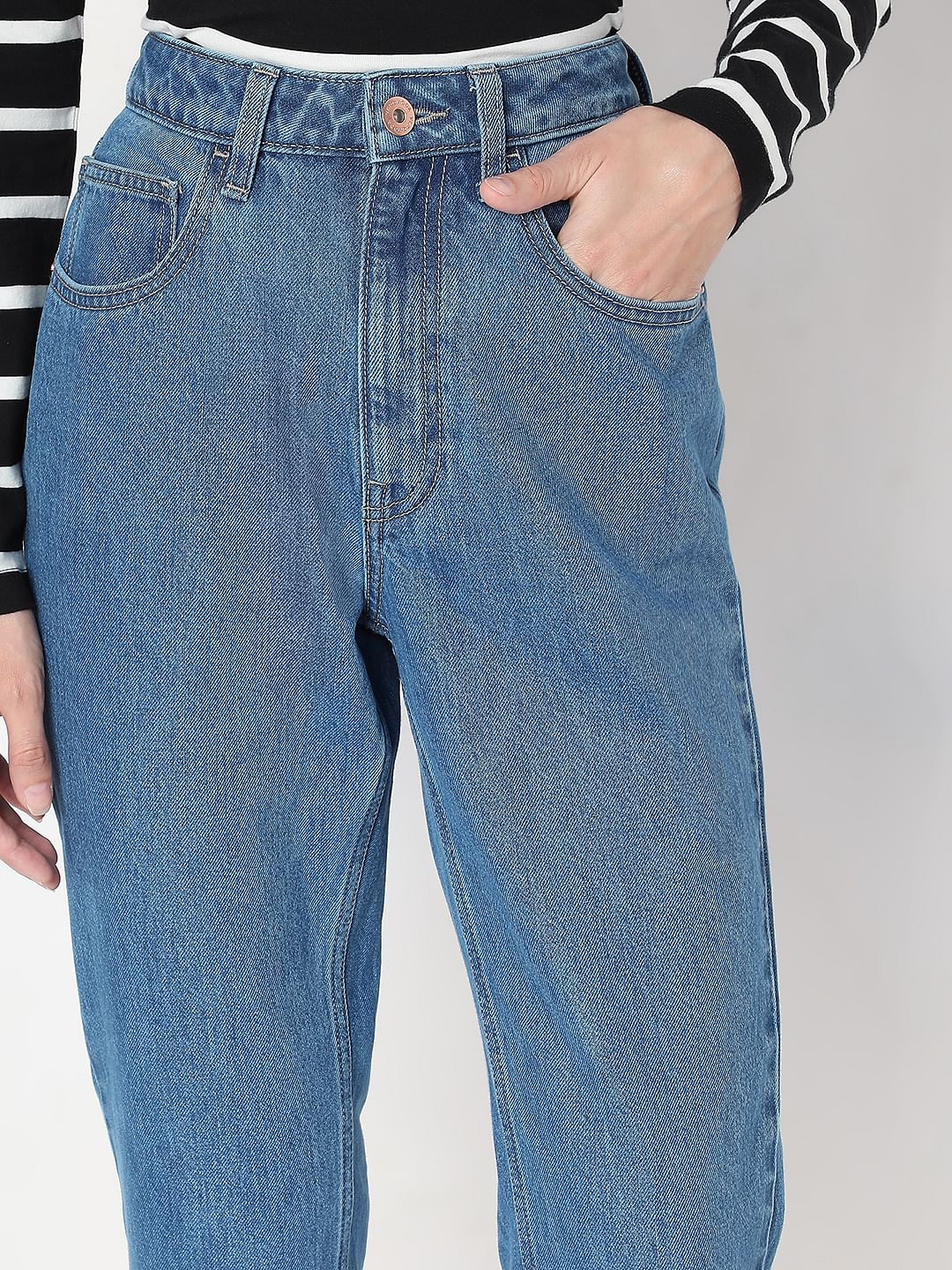 Blue High Rise Mom Jeans