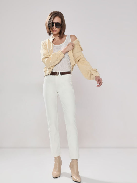 White Mid Rise Straight Fit Jeans